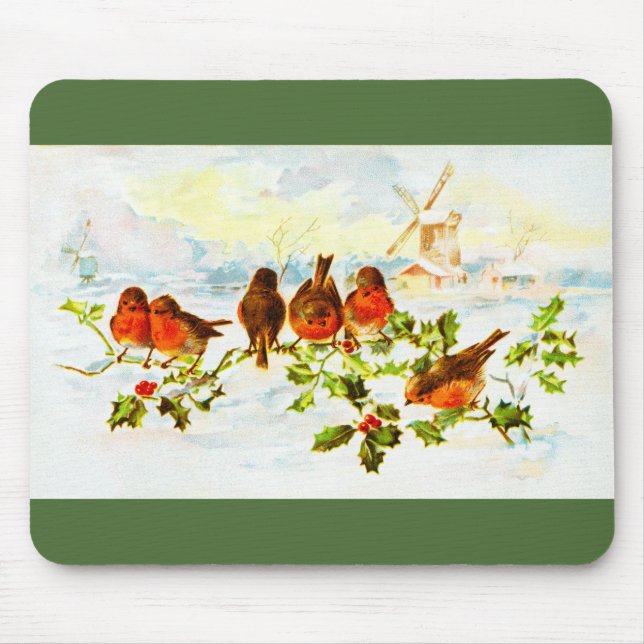 Robins and holly mouse mat (Front)