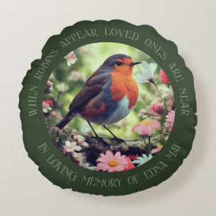 Robins Appear When Loved Ones Are Near Green Round Cushion