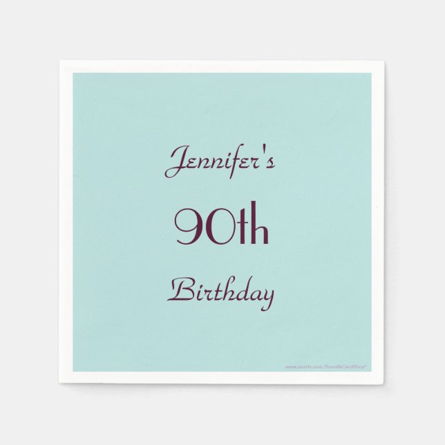 Robins Egg Blue, 90th Birthday Party, Name Paper Napkin (Front)