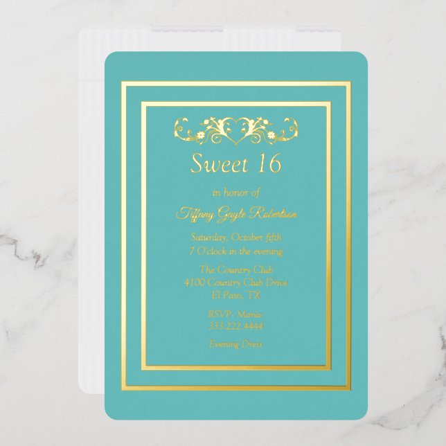 Robins Egg Blue and Foil Sweet 16 (Envelope)
