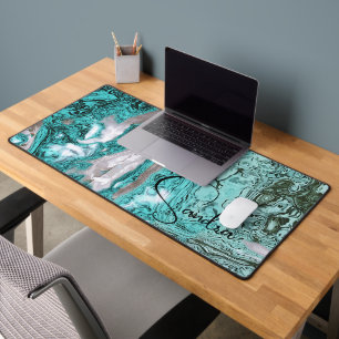 Robins Egg Blue and Grey Abstract Personalised Desk Mat