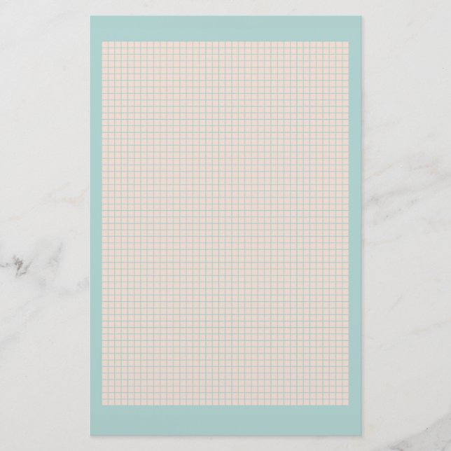 Robin's egg blue and pink grid stationery (Front)