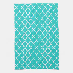 Robin's Egg Blue and White Moroccan Quatrefoil Tea Towel