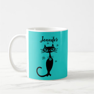 Robins Egg Blue Atomic Retro Cat Mug