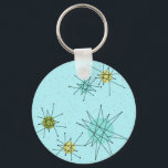 Robin's Egg Blue Atomic Starbursts Button Keychain<br><div class="desc">This Robin’s Egg Blue Iconic Atomic Starbursts Button Keychain pattern features iconic atomic starbursts. That’s right! The old school, robin’s egg blue coloured background with gold speckles is the perfect backdrop for the vibrant turquoise, soothing celery, and kitschy pear green coloured circles. The spots of colour are sporadically placed in...</div>