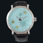 Robin's Egg Blue Atomic Starbursts  eWatch Watch<br><div class="desc">This Robin’s Egg Blue Iconic Atomic Starbursts eWatch pattern features iconic atomic starbursts. That’s right! The old school, robin’s egg blue coloured background with gold speckles is the perfect backdrop for the vibrant turquoise, soothing celery, and kitschy pear green coloured circles. The spots of colour are sporadically placed in various...</div>