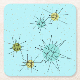 Robin's Egg Blue Atomic Starbursts Paper Coaster
