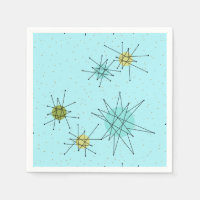 Robin's Egg Blue Atomic Starbursts Paper Napkins