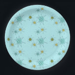 Robin's Egg Blue Atomic Starbursts Paper Plate<br><div class="desc">This Robin’s Egg Blue Iconic Atomic Starbursts Paper Plate pattern features iconic atomic starbursts. That’s right! The old school, robin’s egg blue coloured background with gold speckles is the perfect backdrop for the vibrant turquoise, soothing celery, and kitschy pear green coloured circles. The spots of colour are sporadically placed in...</div>