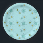 Robin's Egg Blue Atomic Starbursts Paper Plate<br><div class="desc">This Robin’s Egg Blue Iconic Atomic Starbursts Paper Plate pattern features iconic atomic starbursts. That’s right! The old school, robin’s egg blue coloured background with gold speckles is the perfect backdrop for the vibrant turquoise, soothing celery, and kitschy pear green coloured circles. The spots of colour are sporadically placed in...</div>