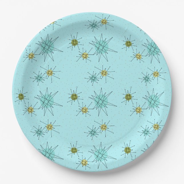 Robin's Egg Blue Atomic Starbursts Paper Plate (Front)