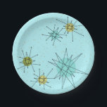 Robin's Egg Blue Atomic Starbursts Paper Plate<br><div class="desc">This Robin’s Egg Blue Iconic Atomic Starbursts Paper Plate (large print) pattern features iconic atomic starbursts. That’s right! The old school, robin’s egg blue coloured background with gold speckles is the perfect backdrop for the vibrant turquoise, soothing celery, and kitschy pear green coloured circles. The spots of colour are sporadically...</div>