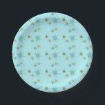 Robin's Egg Blue Atomic Starbursts Paper Plate<br><div class="desc">This Robin’s Egg Blue Iconic Atomic Starbursts Paper Plate pattern features iconic atomic starbursts. That’s right! The old school, robin’s egg blue coloured background with gold speckles is the perfect backdrop for the vibrant turquoise, soothing celery, and kitschy pear green coloured circles. The spots of colour are sporadically placed in...</div>