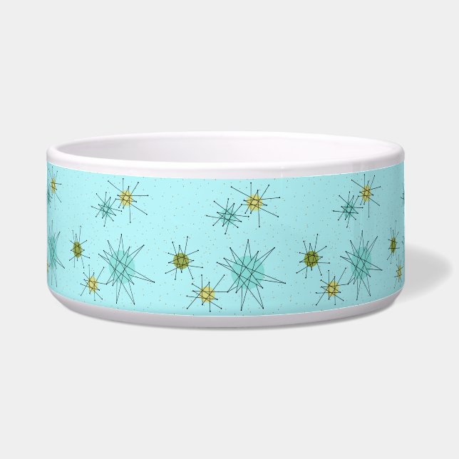 Robin's Egg Blue Atomic Starbursts Pet Bowl (Front)