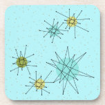 Robin's Egg Blue Atomic Starbursts Plastic Coaster<br><div class="desc">This Robin’s Egg Blue Iconic Atomic Starbursts Hard Plastic Coaster pattern features iconic atomic starbursts. That’s right! The old school, robin’s egg blue coloured background with gold speckles is the perfect backdrop for the vibrant turquoise, soothing celery, and kitschy pear green coloured circles. The spots of colour are sporadically placed...</div>