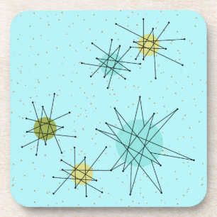 Robin's Egg Blue Atomic Starbursts Plastic Coaster