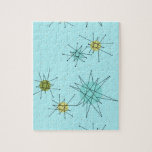 Robin's Egg Blue Atomic Starbursts Puzzle<br><div class="desc">This Robin’s Egg Blue Iconic Atomic Starbursts Puzzle (large print) pattern features iconic atomic starbursts. That’s right! The old school, robin’s egg blue coloured background with gold speckles is the perfect backdrop for the vibrant turquoise, soothing celery, and kitschy pear green coloured circles. The spots of colour are sporadically placed...</div>