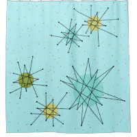 Robin's Egg Blue Atomic Starbursts Shower Curtain