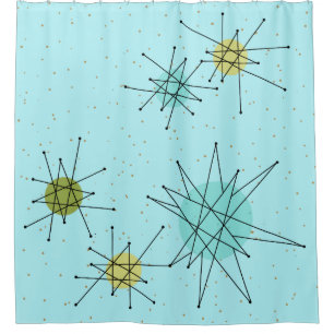 Robin's Egg Blue Atomic Starbursts Shower Curtain