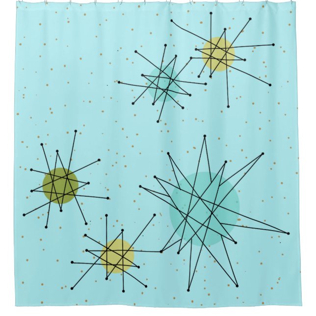 Robin's Egg Blue Atomic Starbursts Shower Curtain (Front)
