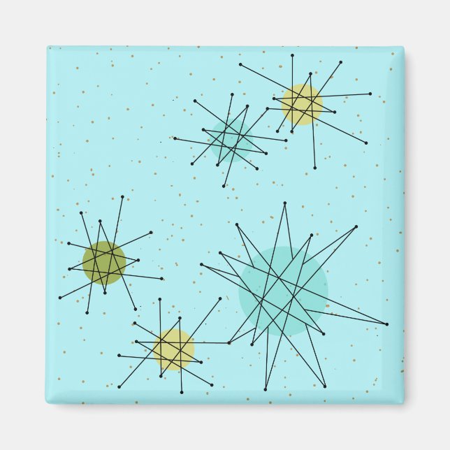 Robin's Egg Blue Atomic Starbursts Square Magnet (Front)