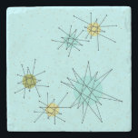 Robin's Egg Blue Atomic Starbursts Stone Coaster<br><div class="desc">This Robin’s Egg Blue Iconic Atomic Starbursts Stone Coaster pattern features iconic atomic starbursts. That’s right! The old school, robin’s egg blue coloured background with gold speckles is the perfect backdrop for the vibrant turquoise, soothing celery, and kitschy pear green coloured circles. The spots of colour are sporadically placed in...</div>