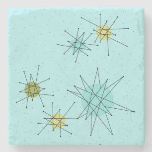 Robin's Egg Blue Atomic Starbursts Stone Coaster