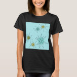 Robin's Egg Blue Atomic Starbursts T-Shirt<br><div class="desc">This Robin’s Egg Blue Iconic Atomic Starbursts T-Shirt pattern features iconic atomic starbursts. That’s right! The old school, robin’s egg blue coloured background with gold speckles is the perfect backdrop for the vibrant turquoise, soothing celery, and kitschy pear green coloured circles. The spots of colour are sporadically placed in various...</div>