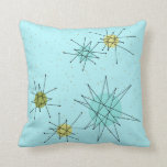 Robin's Egg Blue Atomic Starbursts Throw Pillow<br><div class="desc">This Robin’s Egg Blue Iconic Atomic Starbursts Throw Pillow pattern features iconic atomic starbursts. That’s right! The old school, robin’s egg blue coloured background with gold speckles is the perfect backdrop for the vibrant turquoise, soothing celery, and kitschy pear green coloured circles. The spots of colour are sporadically placed in...</div>