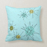 Robin's Egg Blue Atomic Starbursts Throw Pillow