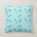 Robin's Egg Blue Atomic Starbursts Throw Pillow<br><div class="desc">This Robin’s Egg Blue Iconic Atomic Starbursts Outdoor Throw Pillow pattern features iconic atomic starbursts. That’s right! The old school, robin’s egg blue coloured background with gold speckles is the perfect backdrop for the vibrant turquoise, soothing celery, and kitschy pear green coloured circles. The spots of colour are sporadically placed...</div>
