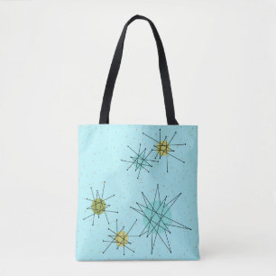 Robin's Egg Blue Atomic Starbursts Tote Bag