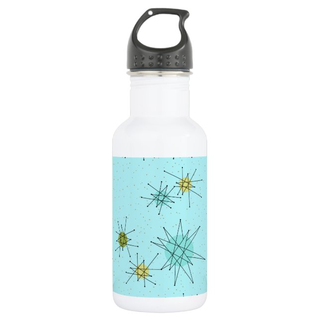 Robin's Egg Blue Atomic Starbursts Water Bottle (Front)