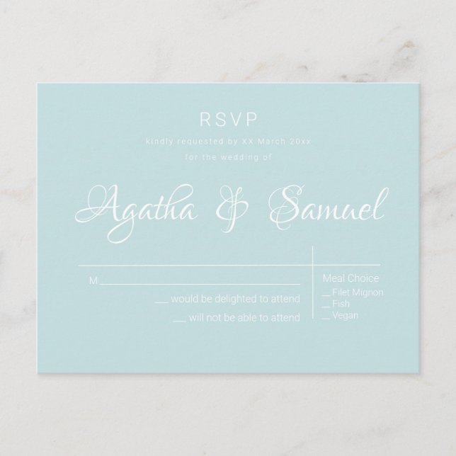 Robins Egg Blue  Classic Wedding Invitation RSVP Postcard (Front)