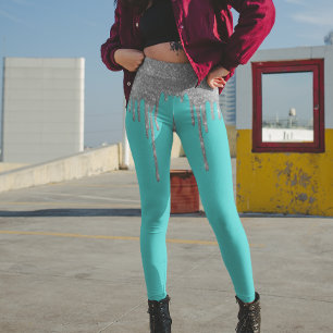 Robin's Egg Blue Cyan Teal Silver Glitter Leggings