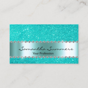 Robin's Egg Blue Diamond Metal Elegant Glitter Business Card