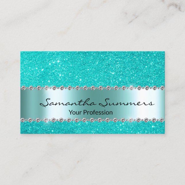 Robin's Egg Blue Diamond Metal Elegant Glitter Business Card (Front)
