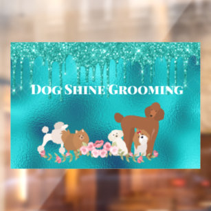 Robin's Egg Blue Dog Grooming Glitter Pet Services Window Cling