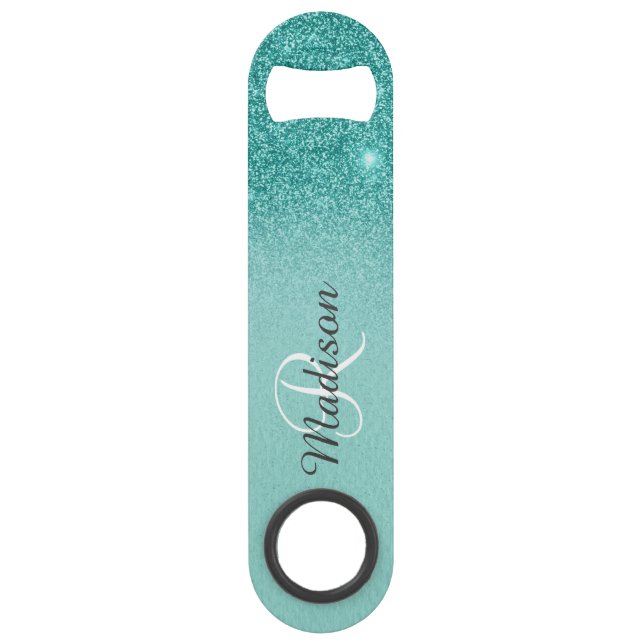 Robin's Egg Blue Faux Glitter Ombre Monogram (Front)
