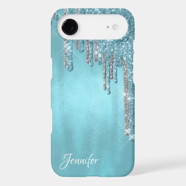 Robins Egg Blue Glitter Drips iPhone 8 Case (Back)