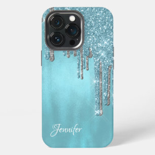 Robins Egg Blue Glitter Drips iPhone 13 Pro Case