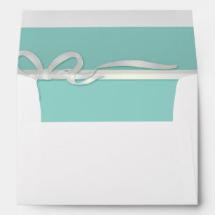 Robin's Egg Blue Jewellery Box with White Ribbon Envelope