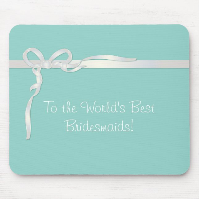 Robin's Egg Blue Jewellery Box with White Ribbon Mouse Mat (Front)