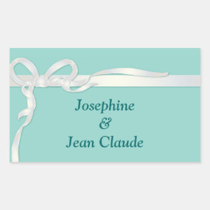 Robin's Egg Blue Jewellery Box with White Ribbon Rectangular Sticker