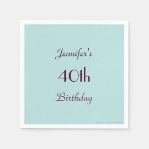 Robins Egg Blue, Name, 40th Birthday Party Paper Napkin