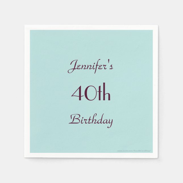 Robins Egg Blue, Name, 40th Birthday Party Paper Napkin (Front)