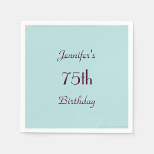 Robins Egg Blue, Name, 75th Birthday Party Paper Napkin