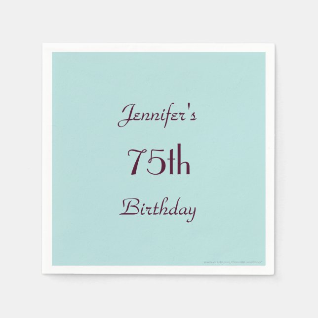 Robins Egg Blue, Name, 75th Birthday Party Paper Napkin (Front)