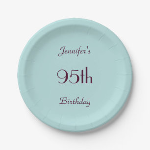 Robin's Egg Blue, Name, 95th Birthday Party Paper Plate