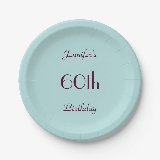 Robin's Egg Blue Paper Plates 60th Birthday Party (Front)